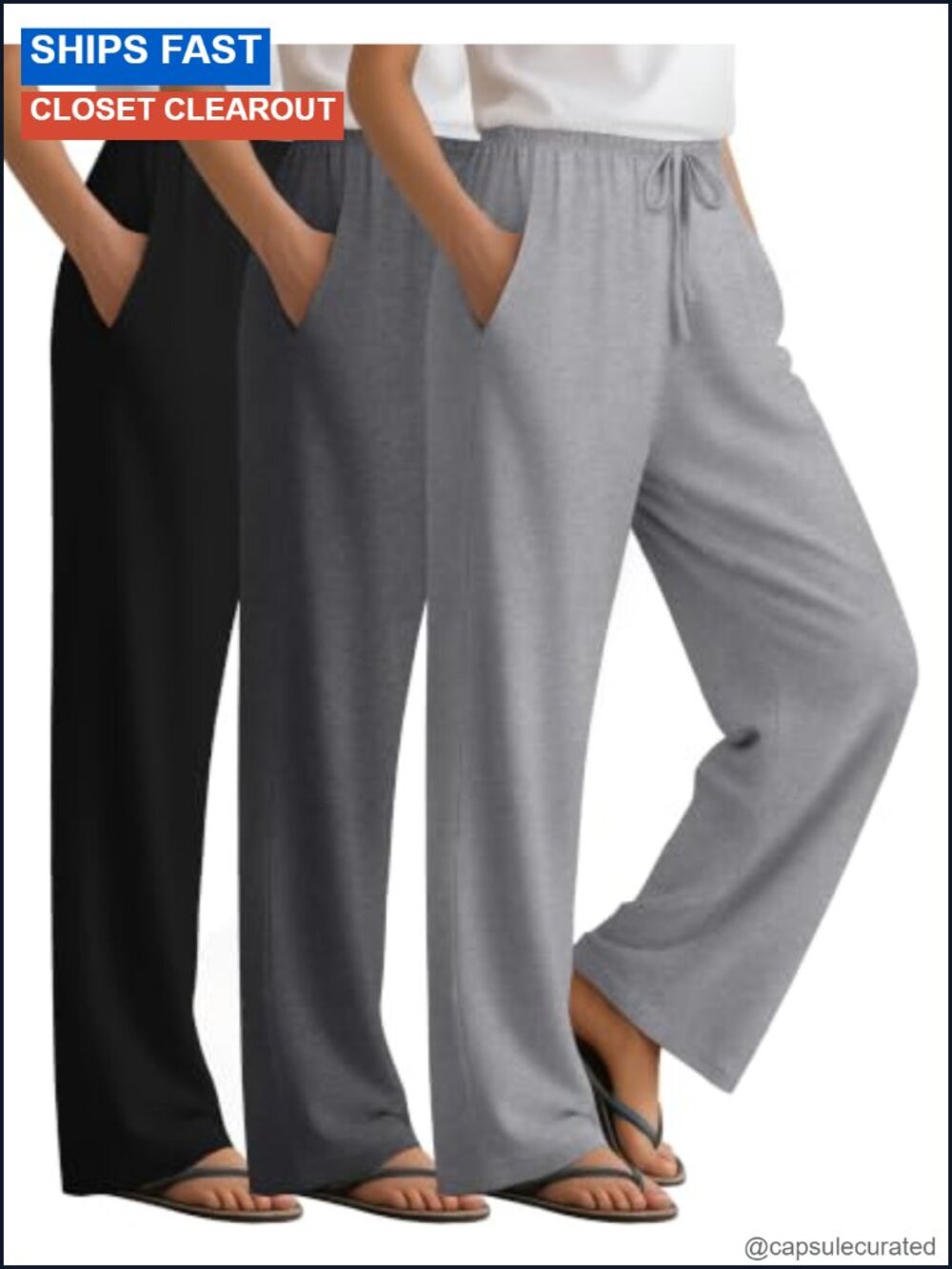 3 Pack Women's Wide Leg Lounge Pants Yoga Sweatpants Pull On Drawstring